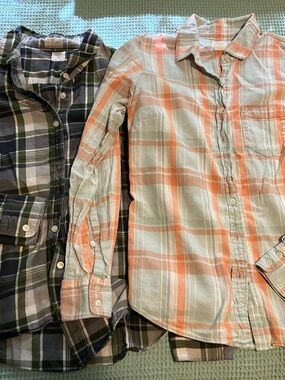J. Crew Factory Women's Plaid Button-Down Shirts - Peach & Olive Sets